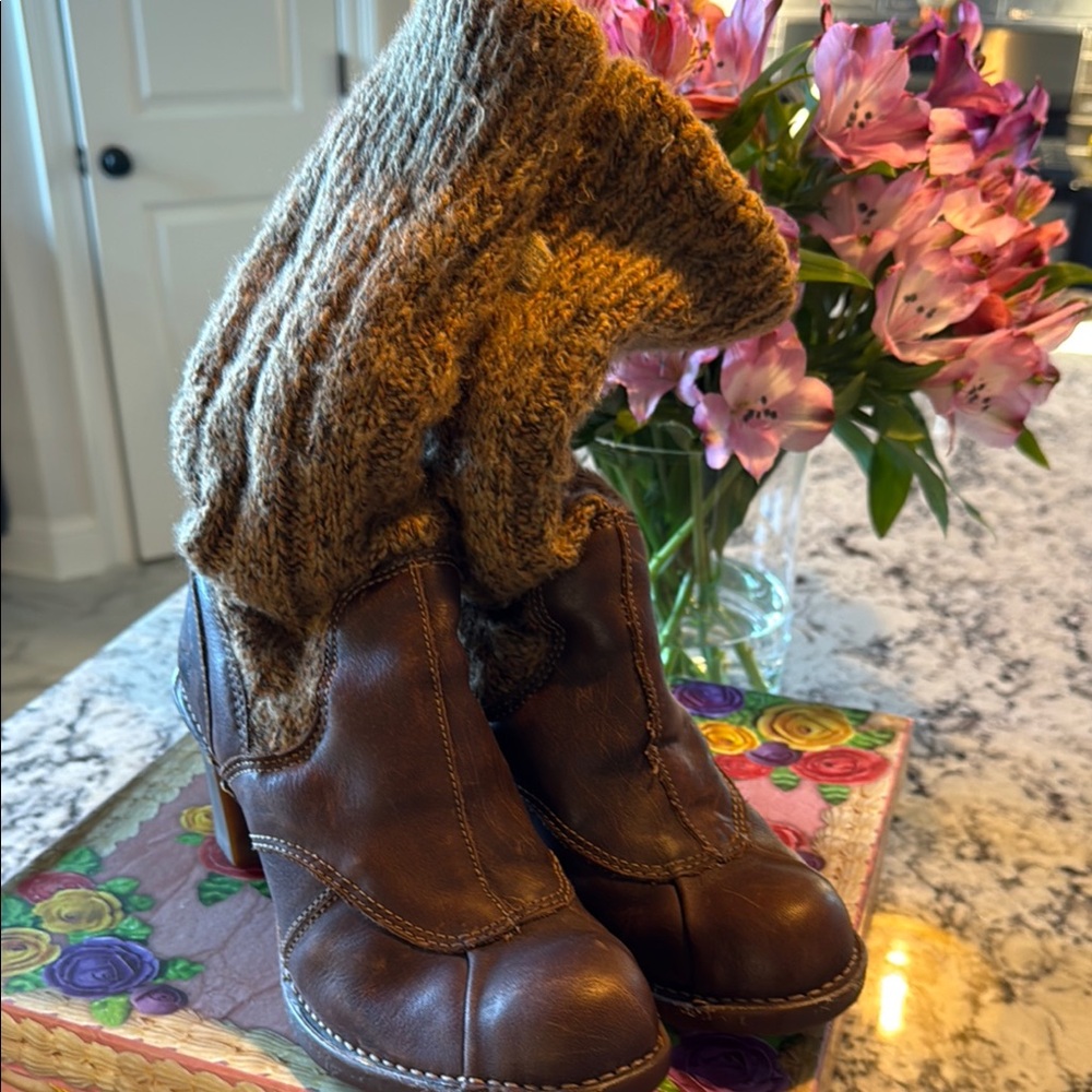 El Naturalista Brown Ankle Boots with Knit Cuff